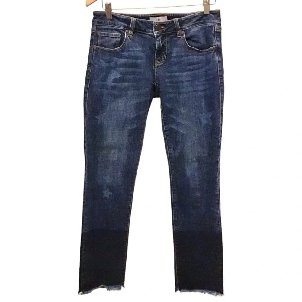 Cabi 2 Slim Boyfriend Two Tone Stars Women’s Jeans Frayed Hems Cropped Stretch